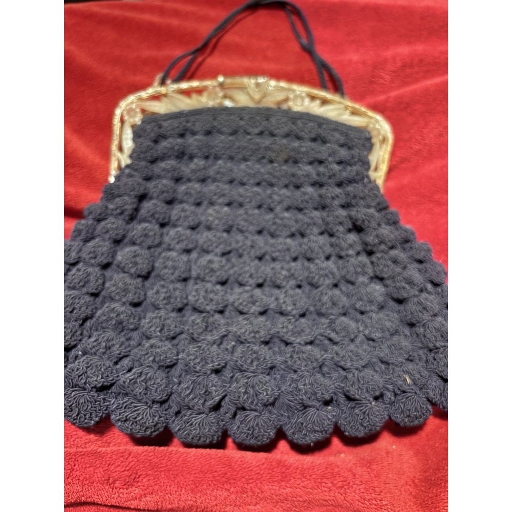 VTG Black Popcorn Evening Bag Celluloid Molded Frame Closure Art Deco 8x7 1930